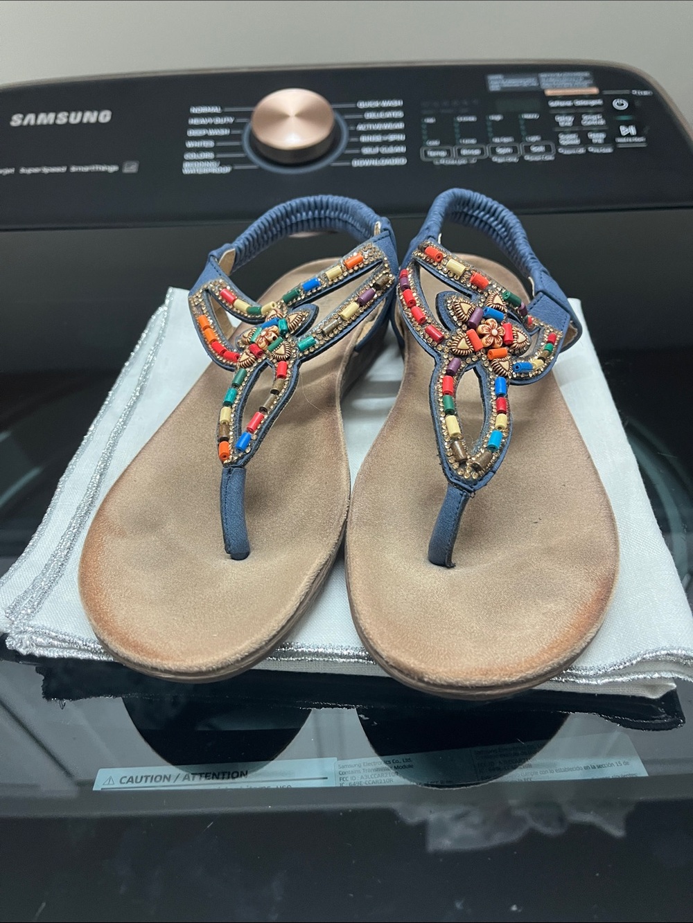 Multicolor Beaded Navy Women’s Thong Sandals